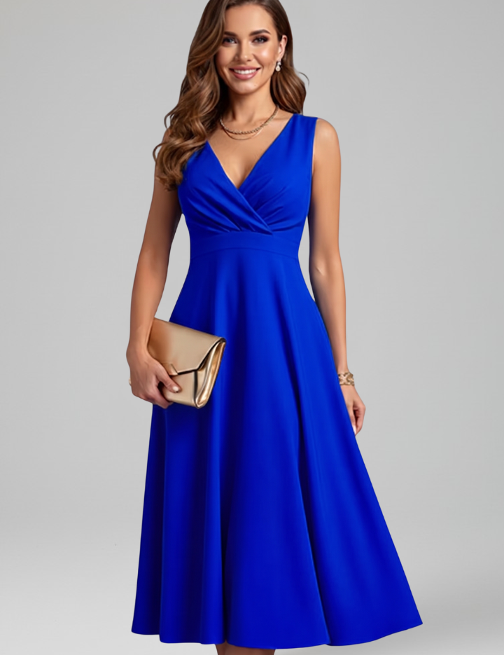 Colette Ravensworth | Sleeveless V-Neck Midi Dress For Women