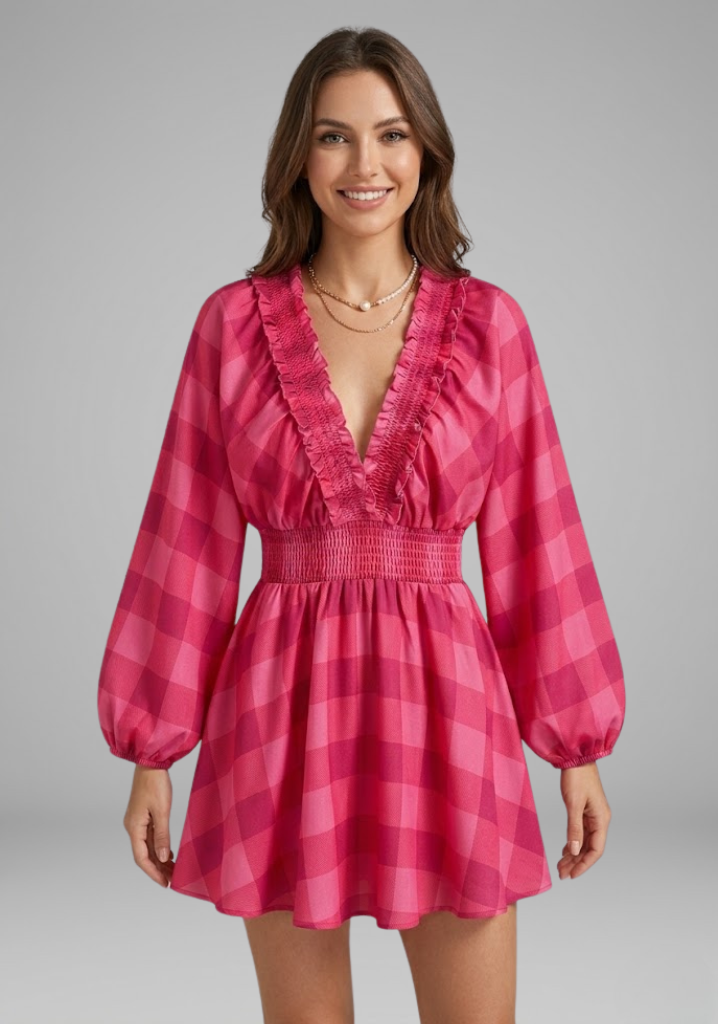 Rosalie Pemberton | Long Sleeve Plaid Mini Dress For Women