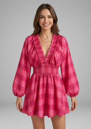 Rosalie Pemberton | Long Sleeve Plaid Mini Dress For Women