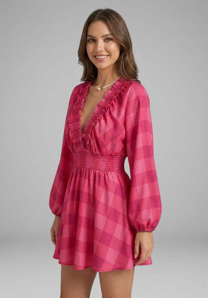 Rosalie Pemberton | Long Sleeve Plaid Mini Dress For Women