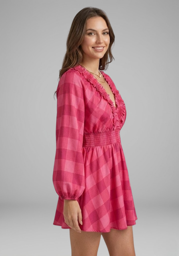 Rosalie Pemberton | Long Sleeve Plaid Mini Dress For Women