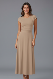 Helena Westbrook | High Waist Cap Sleeve Midi Dress For Women