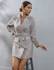 Thea Wyndmoor | Houndstooth Double-Breasted Mini Blazer Dress For Women