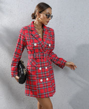 Thea Wyndmoor | Houndstooth Double-Breasted Mini Blazer Dress For Women