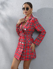 Thea Wyndmoor | Houndstooth Double-Breasted Mini Blazer Dress For Women