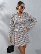 Thea Wyndmoor | Houndstooth Double-Breasted Mini Blazer Dress For Women
