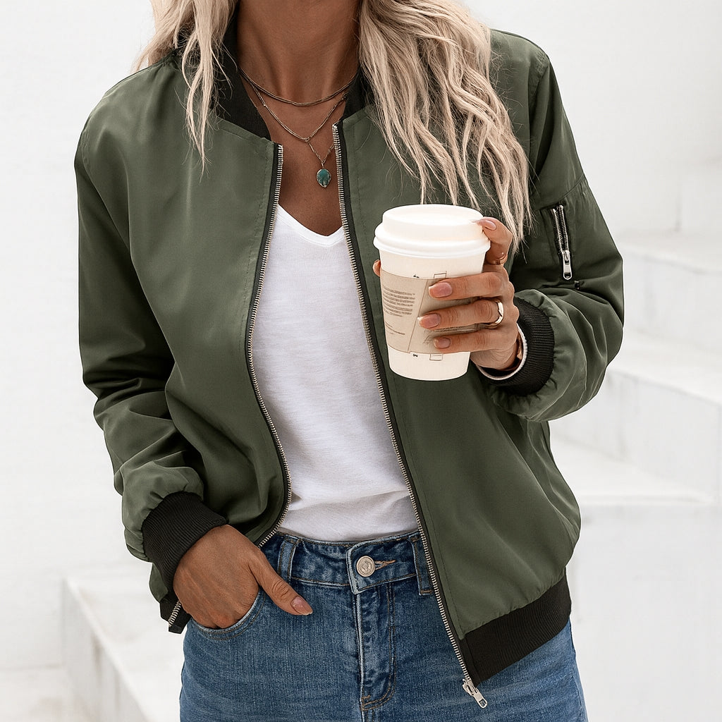 Laurel Ashbourne | Classic Army Green Bomber Jacket For Women