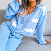 Harriet Dunmore | Cloud Print Cropped Cardigan For Women