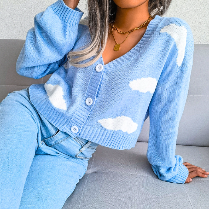 Harriet Dunmore | Cloud Print Cropped Cardigan For Women