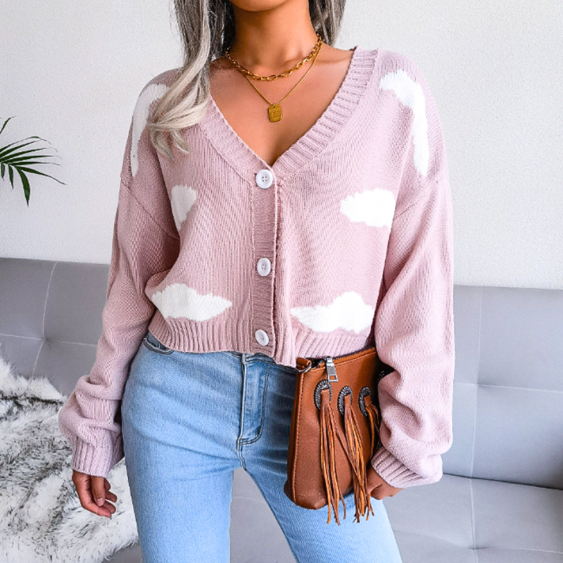 Harriet Dunmore | Cloud Print Cropped Cardigan For Women