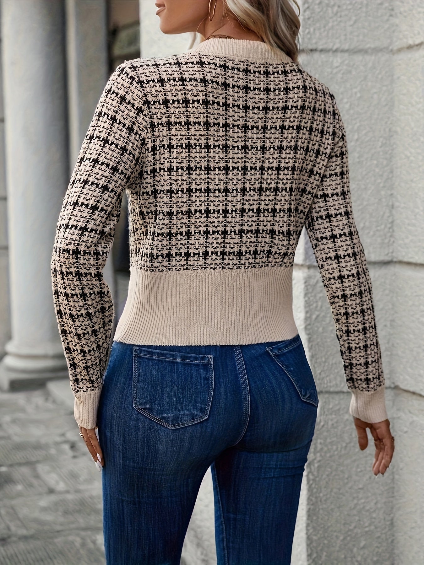 Diana Wrenthorpe | Houndstooth Cropped Cardigan For Women