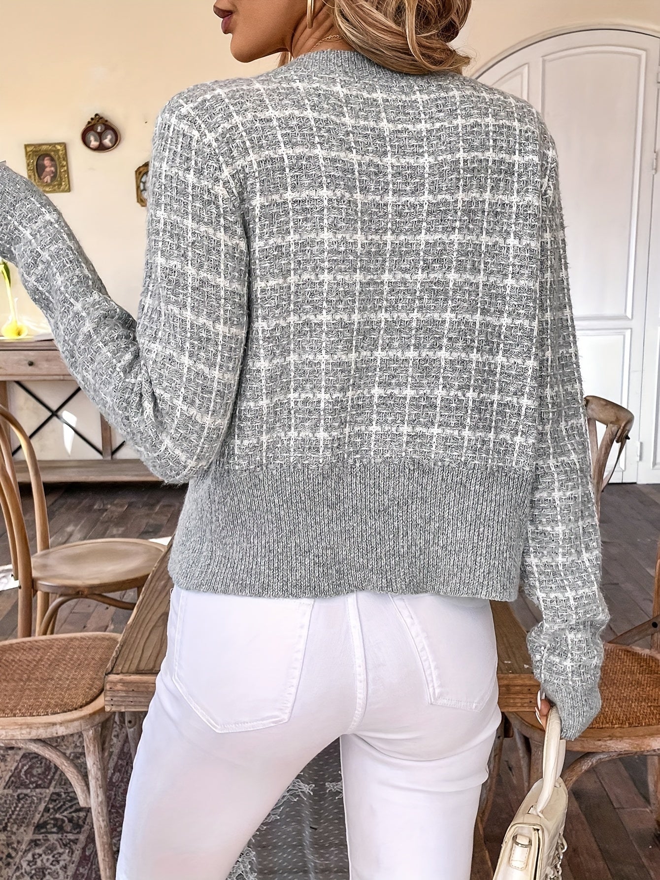 Diana Wrenthorpe | Houndstooth Cropped Cardigan For Women