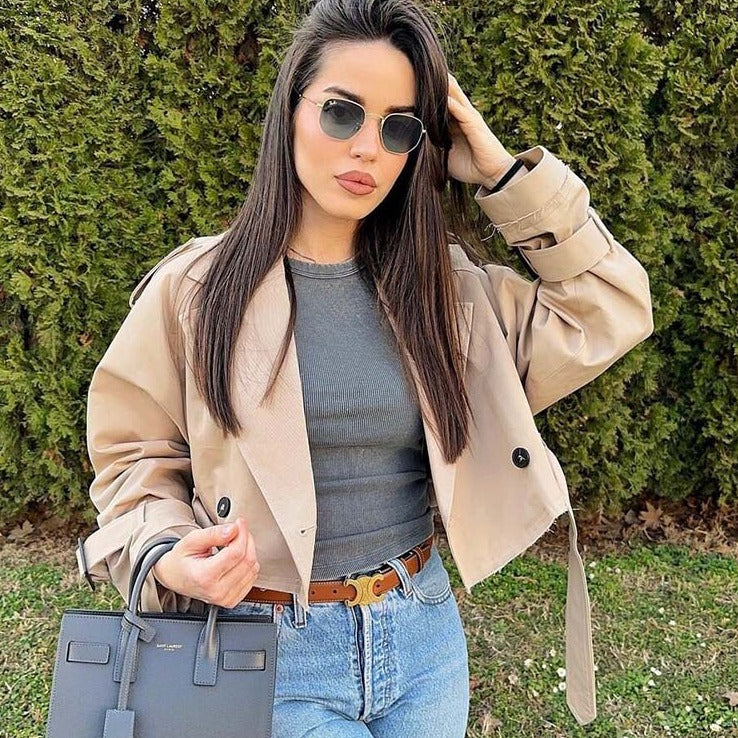 Sophia Dunleigh | Cropped Belted Trench Coat For Women