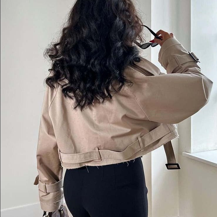 Sophia Dunleigh | Cropped Belted Trench Coat For Women