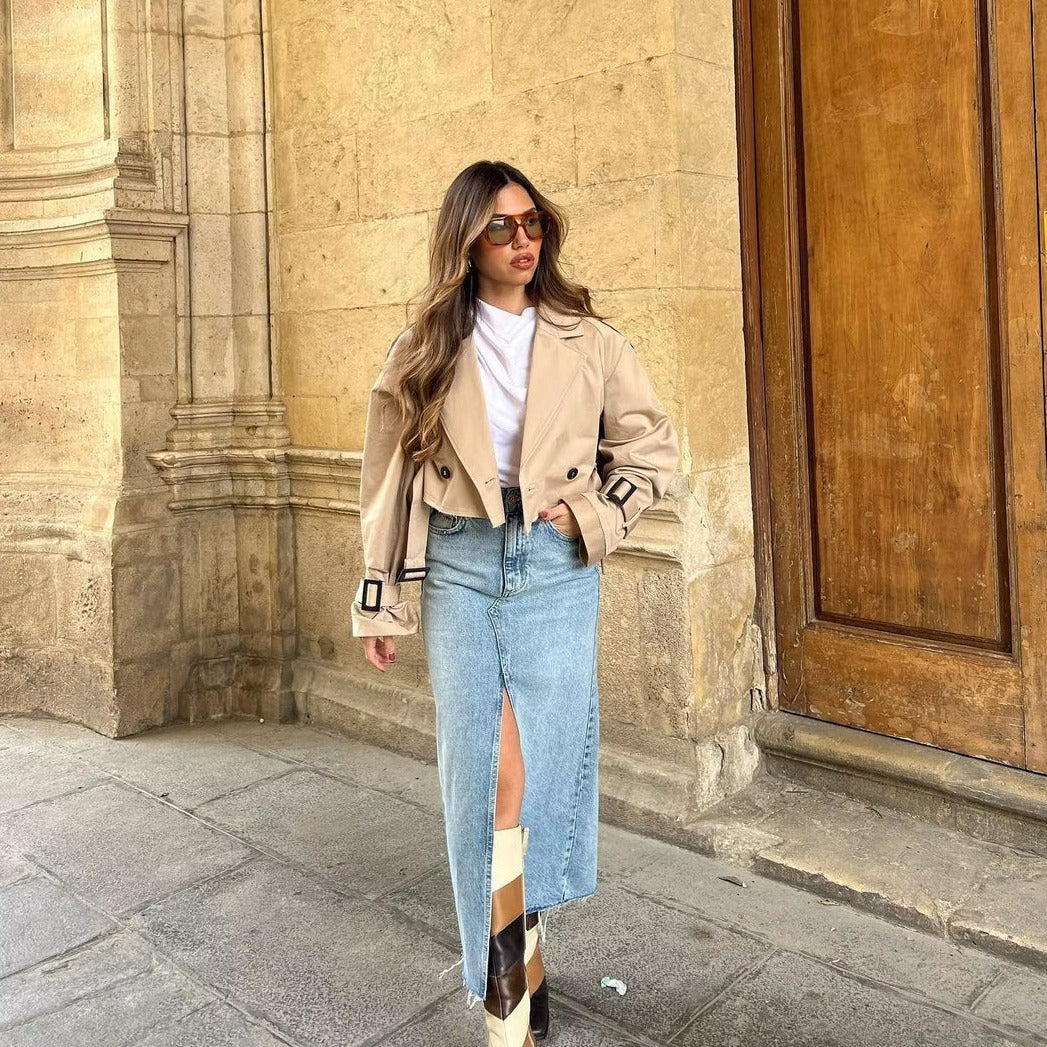 Sophia Dunleigh | Cropped Belted Trench Coat For Women