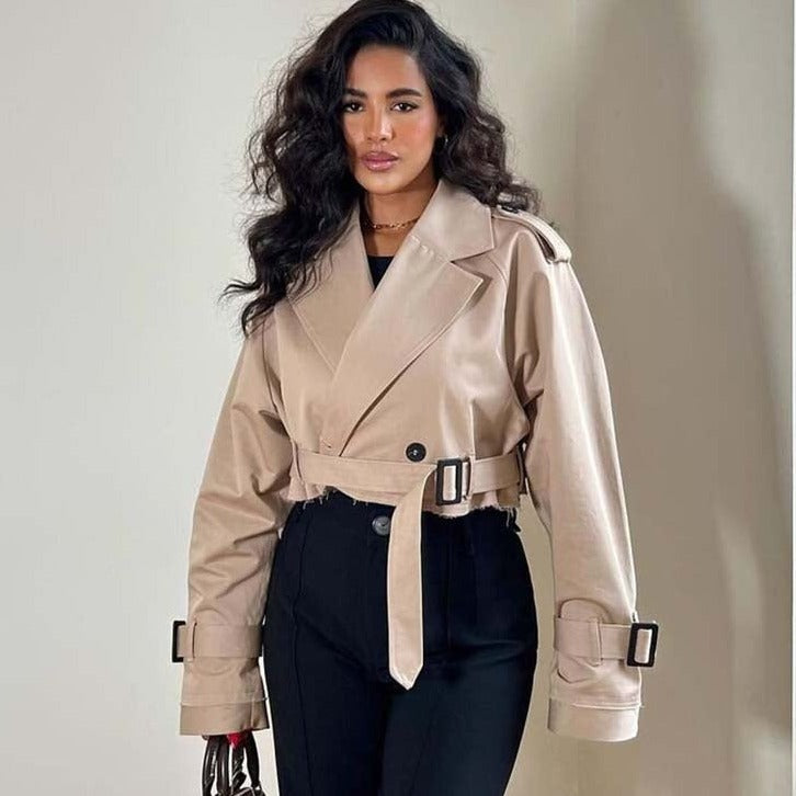 Sophia Dunleigh | Cropped Belted Trench Coat For Women