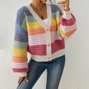 Harriet Goldengrove | Rainbow Stripe Cropped Cardigan For Women
