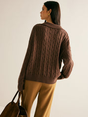 Diana Colworth | Cable Knit Collared V-Neck Sweater For Women