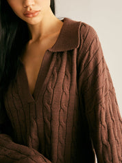 Diana Colworth | Cable Knit Collared V-Neck Sweater For Women