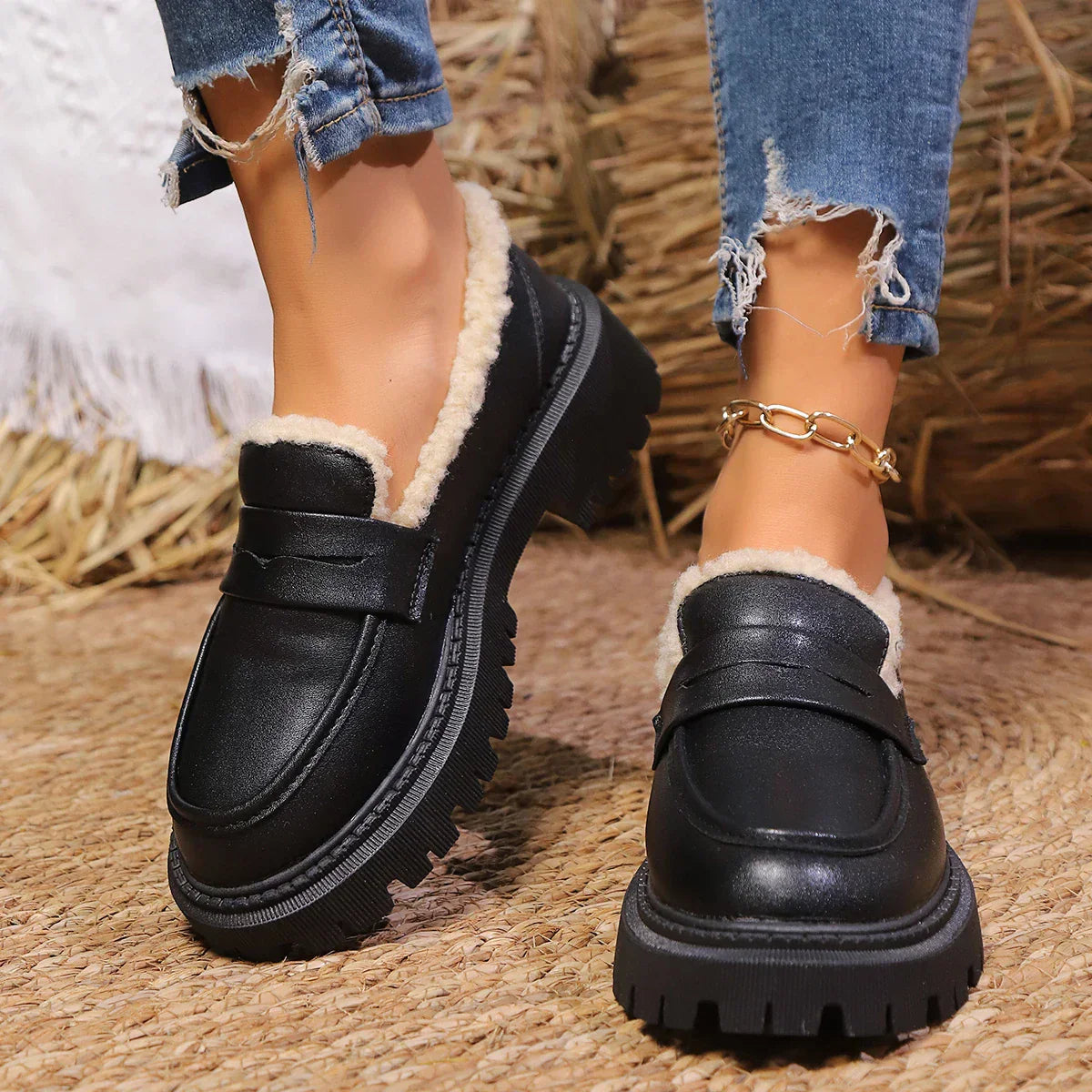 Vivienne Stoneham | Fur-Lined Platform Loafers For Women