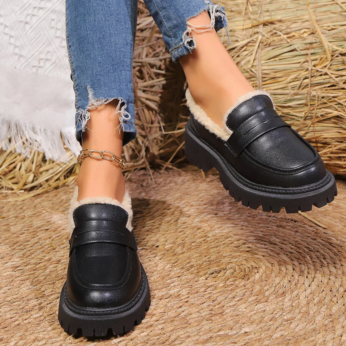 Vivienne Stoneham | Fur-Lined Platform Loafers For Women