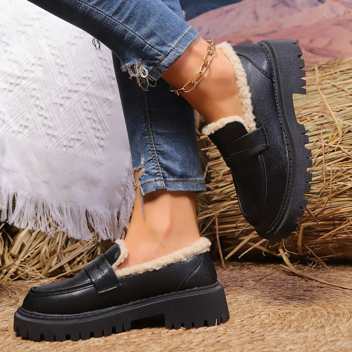 Vivienne Stoneham | Fur-Lined Platform Loafers For Women