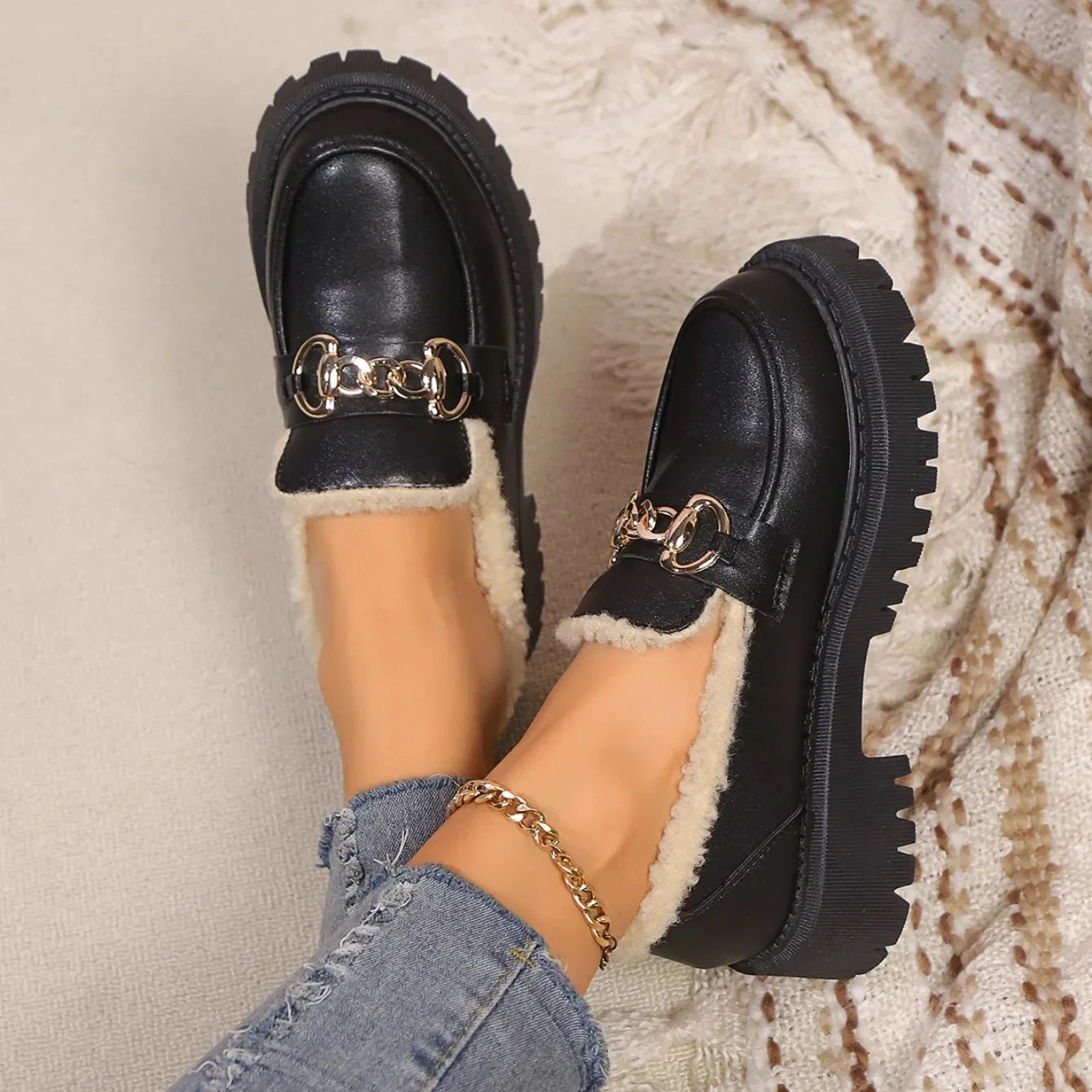Vivienne Stoneham | Fur-Lined Platform Loafers For Women