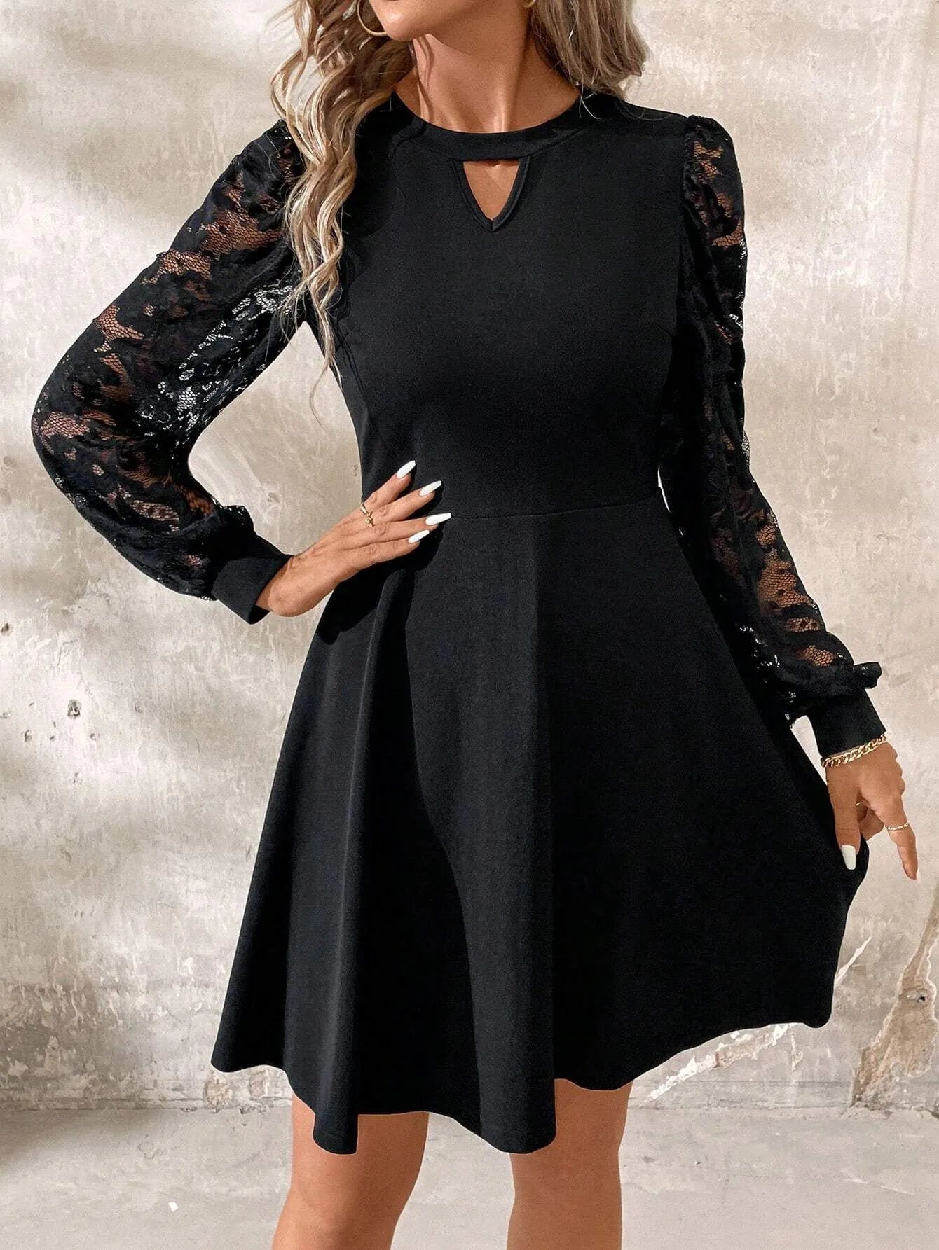 Clarissa Dunmore | Black Lace Sleeve Mini Dress For Women