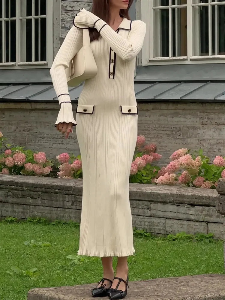 Vivienne Colworth | Ribbed Knit Long Sleeve Maxi Dress For Women