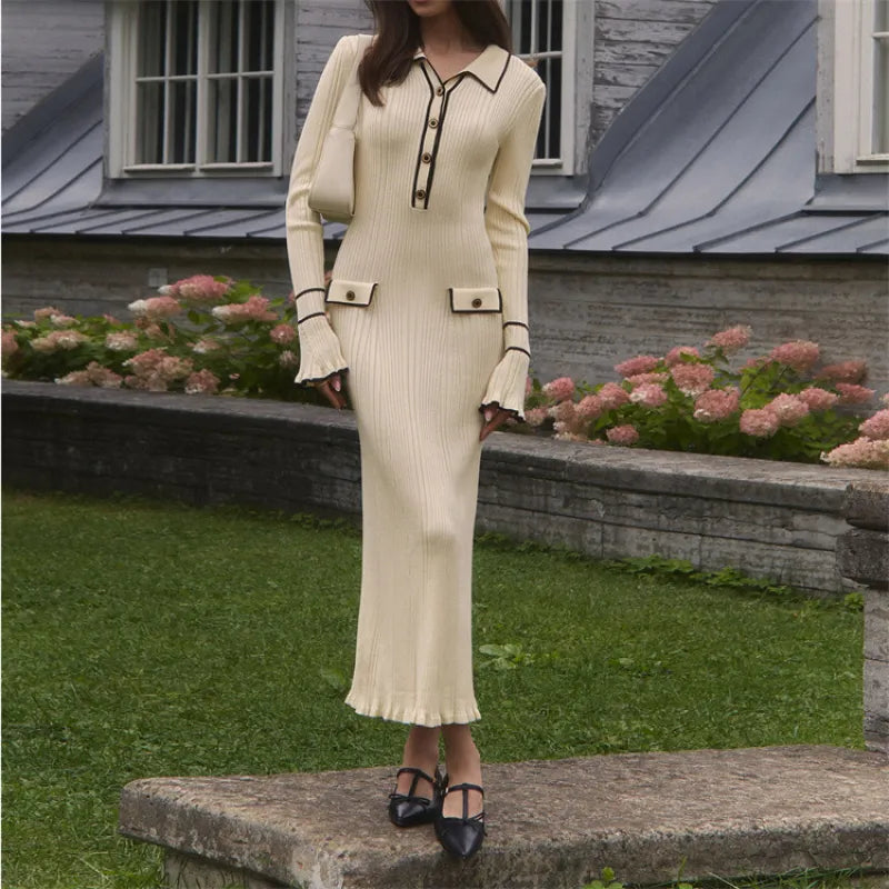 Vivienne Colworth | Ribbed Knit Long Sleeve Maxi Dress For Women