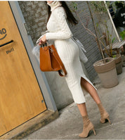 Sylvaine Darcourt | Cable Knit Turtleneck Midi Dress For Women