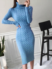 Sylvaine Darcourt | Cable Knit Turtleneck Midi Dress For Women