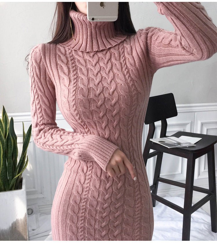 Sylvaine Darcourt | Cable Knit Turtleneck Midi Dress For Women