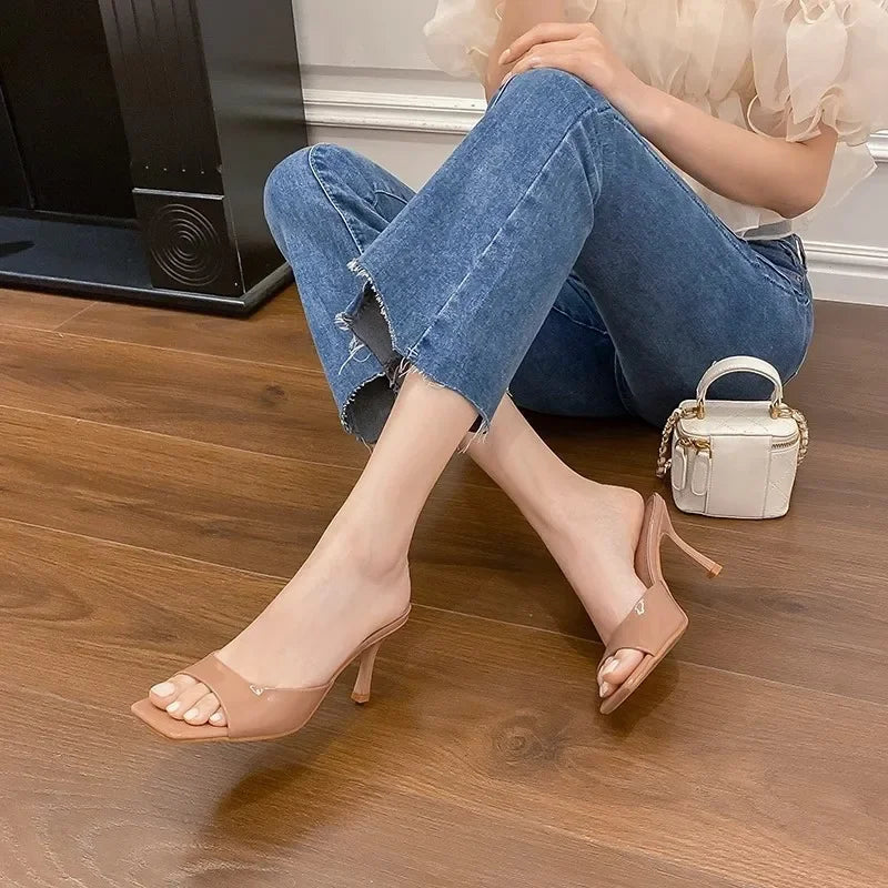 Lisette Vaumont | Nude Patent Heeled Mule Sandals For Women