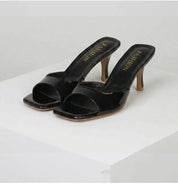 Elaine Hargrove | Nude Patent Heeled Mule Sandals For Women
