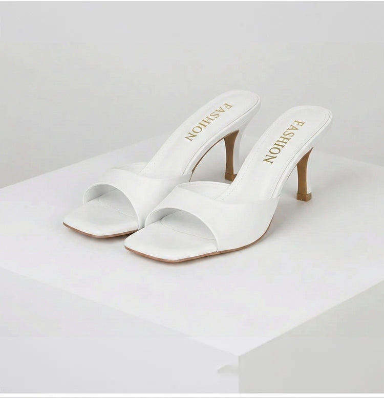 Elaine Hargrove | Nude Patent Heeled Mule Sandals For Women