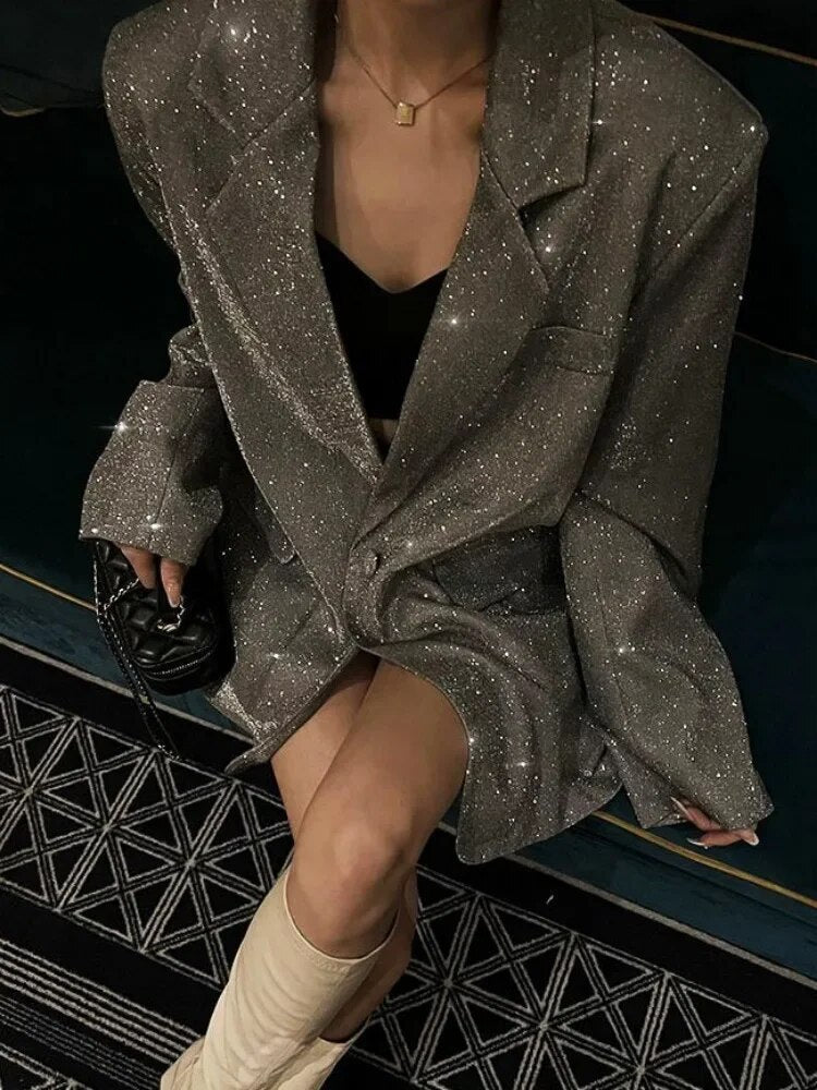 Odette Fairvale | Glitter Oversized Blazer For Women