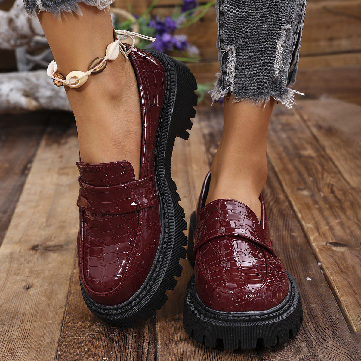 Harriet Colbourne | Croc-Embossed Black Platform Loafers For Women