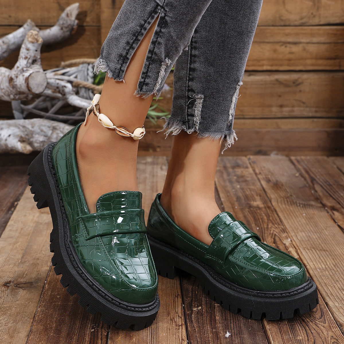 Harriet Colbourne | Croc-Embossed Black Platform Loafers For Women