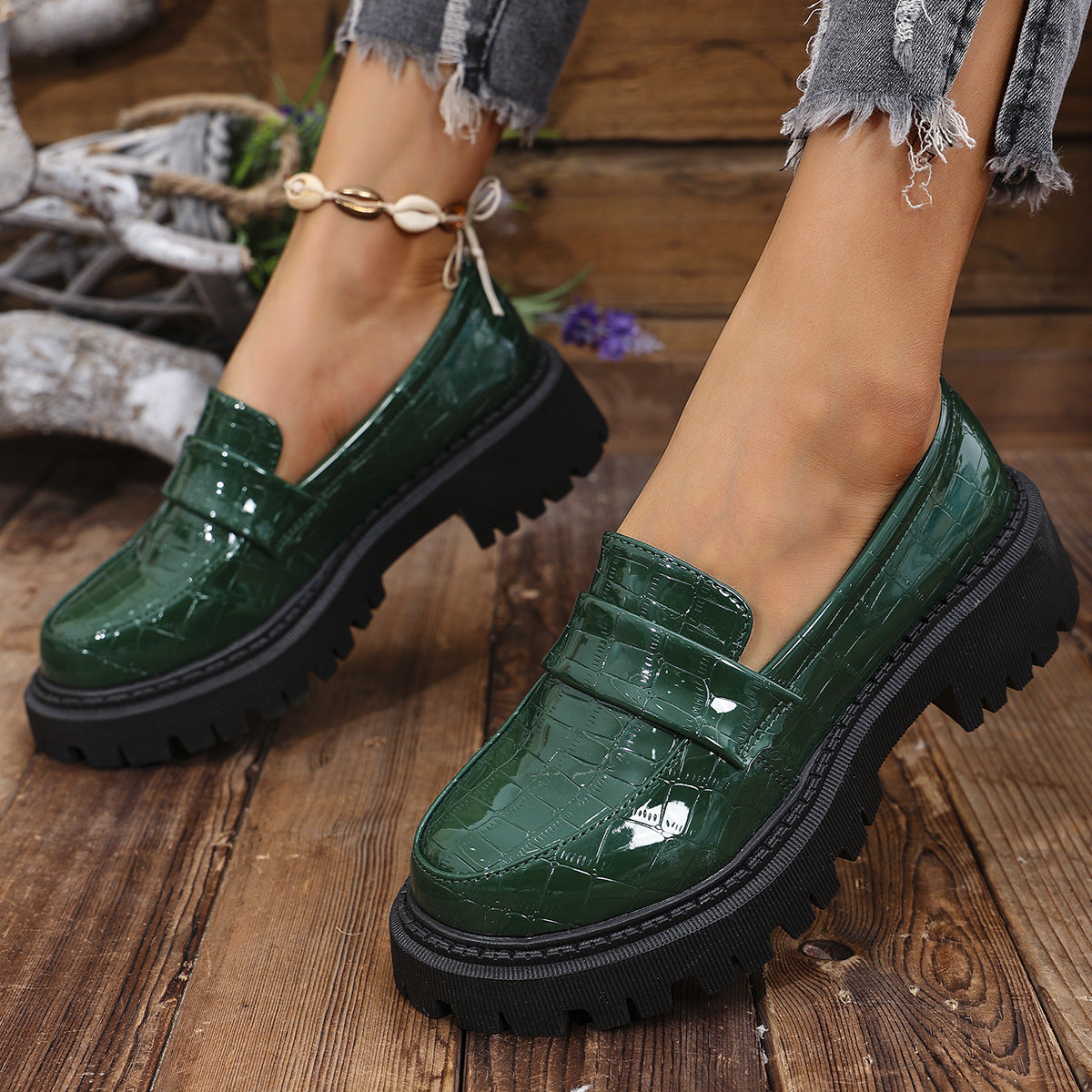 Harriet Colbourne | Croc-Embossed Black Platform Loafers For Women