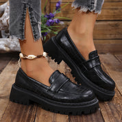 Harriet Colbourne | Croc-Embossed Black Platform Loafers For Women