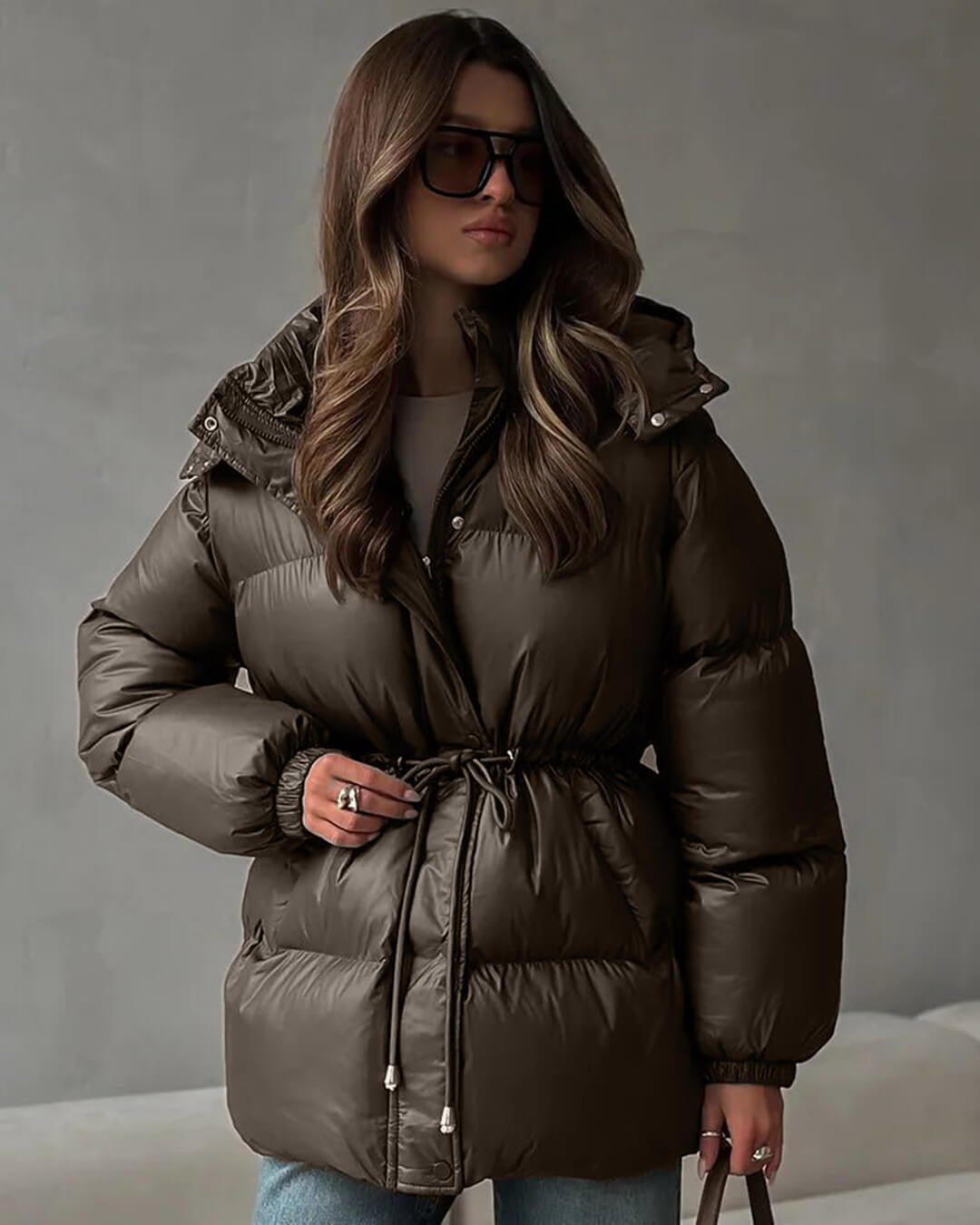 Harriet Elmsworth | Belted Puffer Jacket with Hood For Women