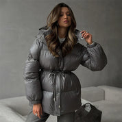 Harriet Elmsworth | Belted Puffer Jacket with Hood For Women