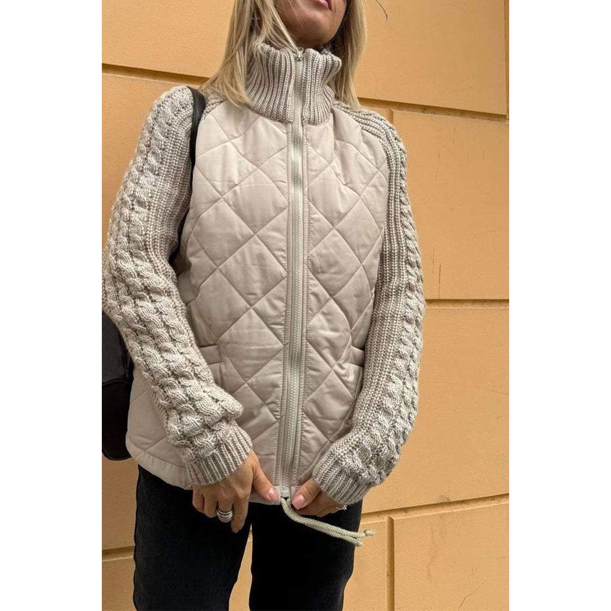 Phoebe Winthorpe | Quilted Zip-Front Jacket with Knit Sleeves For Women