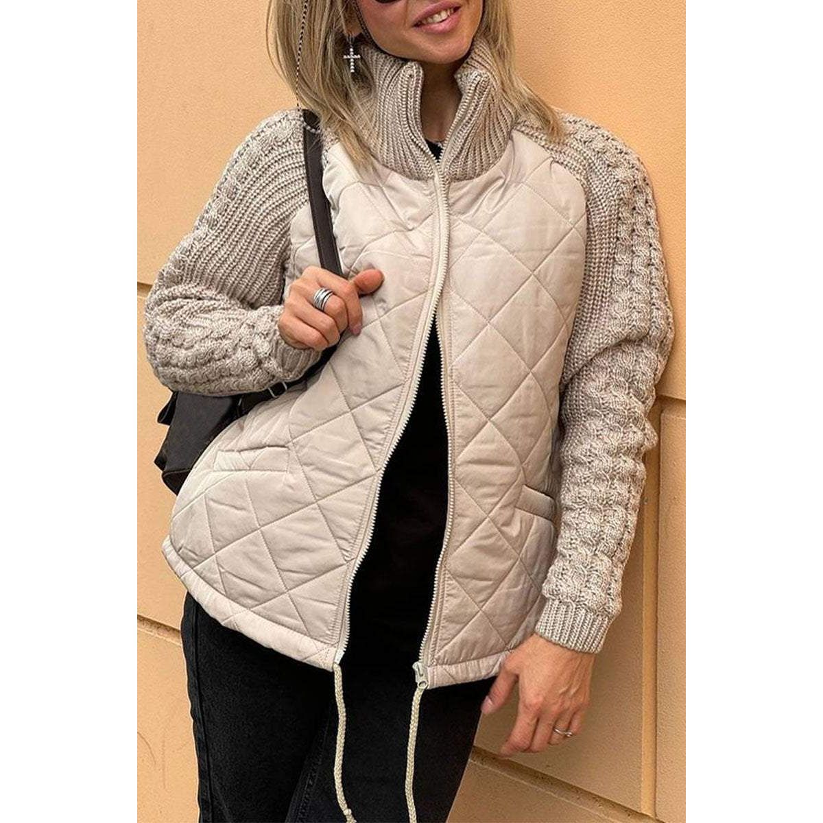 Phoebe Winthorpe | Quilted Zip-Front Jacket with Knit Sleeves For Women