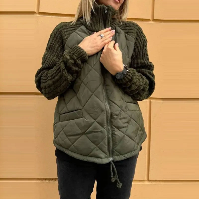 Phoebe Winthorpe | Quilted Zip-Front Jacket with Knit Sleeves For Women