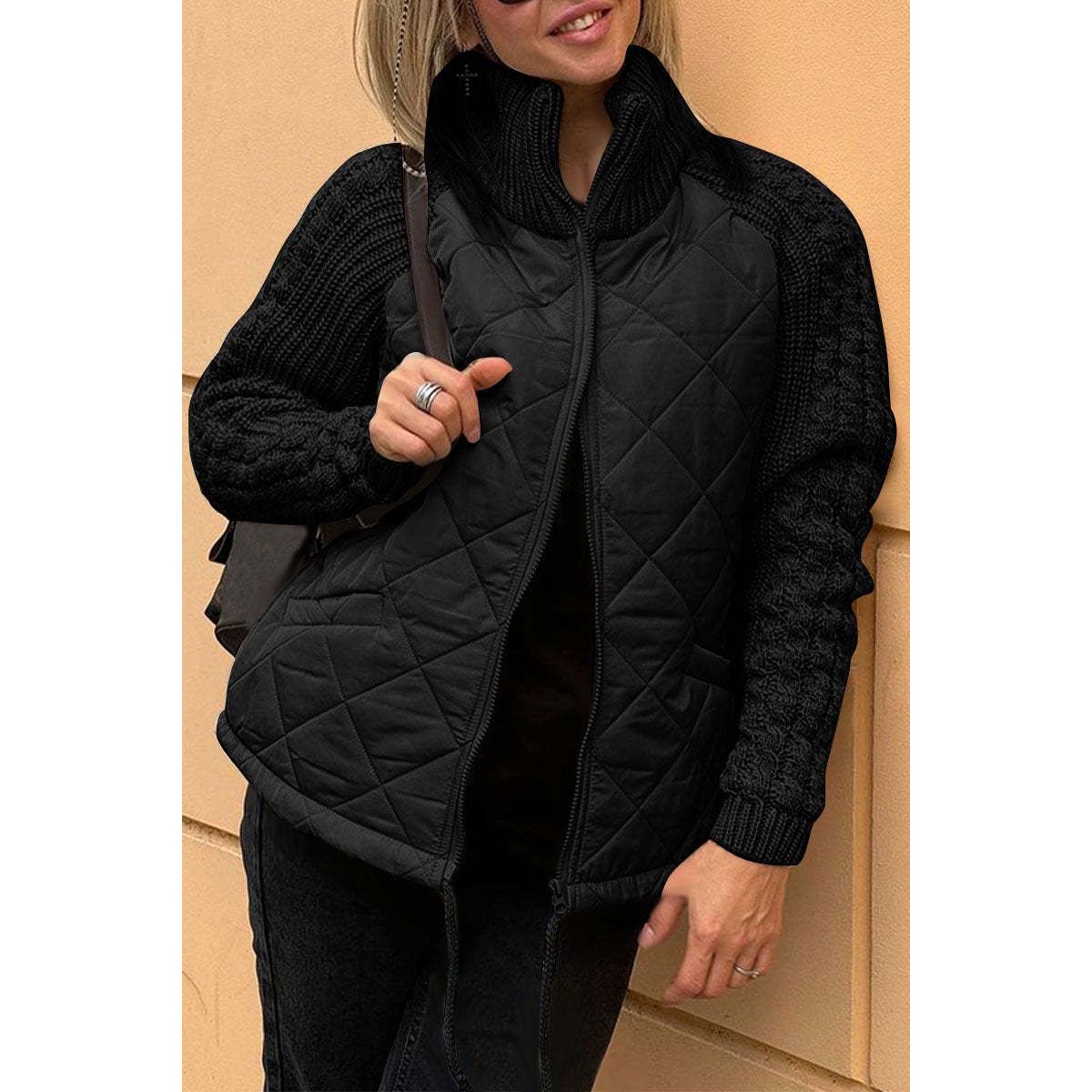Phoebe Winthorpe | Quilted Zip-Front Jacket with Knit Sleeves For Women