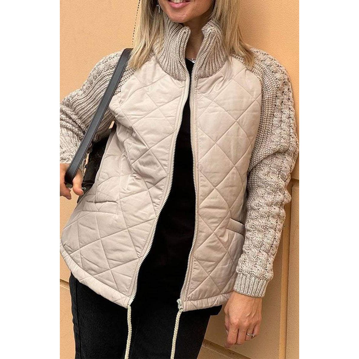 Phoebe Winthorpe | Quilted Zip-Front Jacket with Knit Sleeves For Women