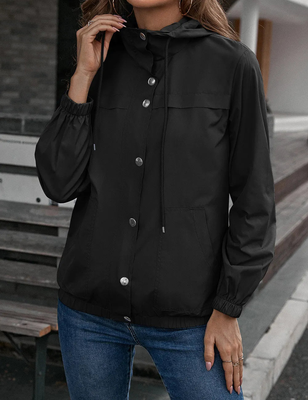 Diana Merrifield | Hooded Button-Front Rain Jacket For Women