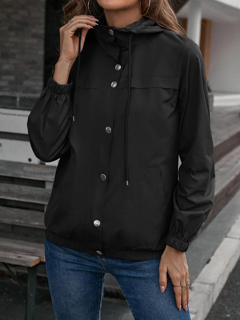 Diana Merrifield | Hooded Button-Front Rain Jacket For Women